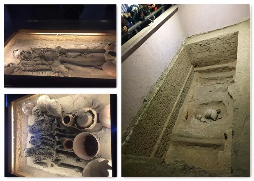 男性合葬墓(左上)、女性合葬墓(左下)、未成年人土坑葬(右)